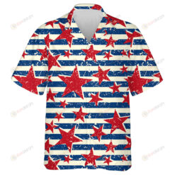 Retro Style American Red Star Blue Stripes Pattern Hawaiian Shirt