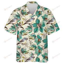 Retro Style Pattern With Cute Flowers And Bird Hand Drawn Hawaiian Shirt