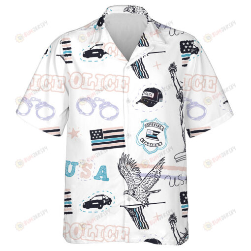 Retro USA Police Flag Eagle Liberty Statue Pattern Hawaiian Shirt