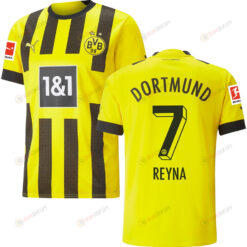 Reyna 7 Borussia Dortmund Bundesliga Patch Men 2022/23 Home Player Jersey - Yellow