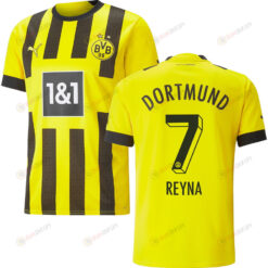 Reyna 7 Borussia Dortmund Men 2022/23 Home Player Jersey - Yellow