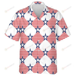 Rhombus Red Striped And Navy Star Patriotic Pattern Hawaiian Shirt