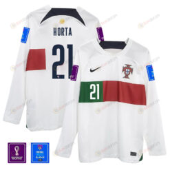 Ricardo Horta 21 Portugal 2022-23 Away Men Long Sleeve Jersey National Team World Cup Qatar Patch