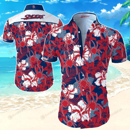 Richmond Spiders Red Flower Pattern Curved Hawaiian Shirt