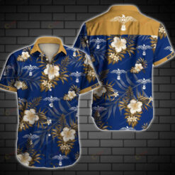 Rick Springfield Floral pattern Curved Hawaiian Shirt In Blue