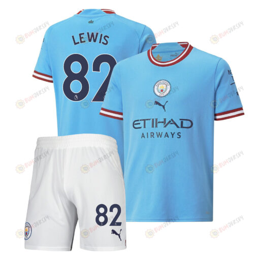 Rico Lewis 82 Manchester City Home Kit 2022-23 Youth Jersey - Sky Blue