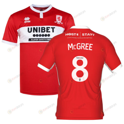 Riley McGree 8 Middlesbrough 2022-23 Home Jersey - Red/White