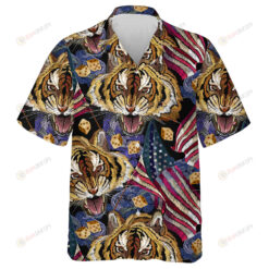 Roaring Tiger King With American Flag Pattern Hawaiian Shirt