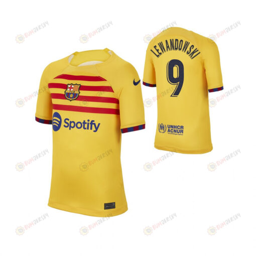 Robert Lewandowski 9 Barcelona 2022/23 Youth Fourth Jersey - Yellow