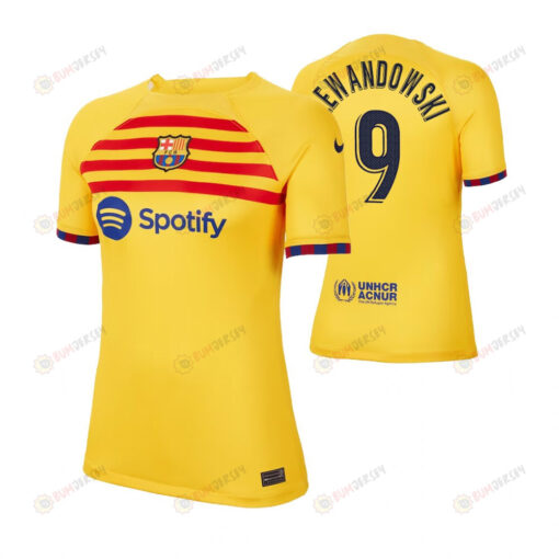 Robert Lewandowski 9 Barcelona 2023 Fourth Women's Yellow Jersey