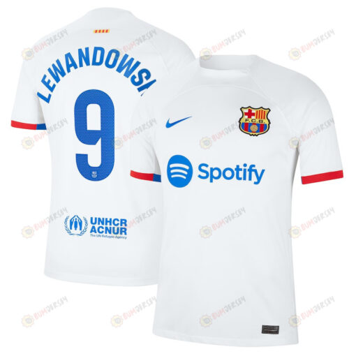 Robert Lewandowski 9 Barcelona 2023/24 Away Men Jersey - White