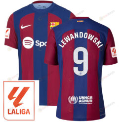 Robert Lewandowski 9 Barcelona 2023/24 With LaLiga Badge Home Men Jersey