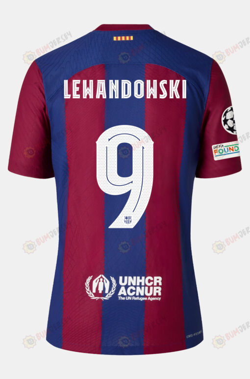 Robert Lewandowski 9 Barcelona 2023/24 With UCL Badge Home Women Jersey