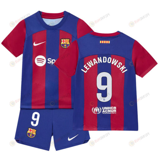 Robert Lewandowski 9 Barcelona Home Kit 2023-24 Youth Jersey - Blue/Scarlet