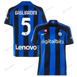 Roberto Gagliardini 5 Inter Milan 2022/23 Home Men Jersey - Black/Blue Stripes