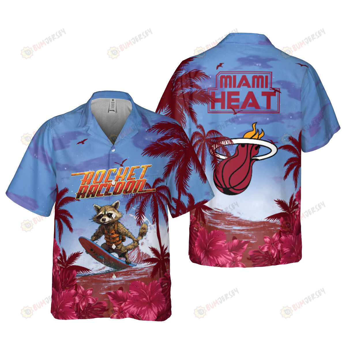 Rocket Raccoon And Miami Heat Summer Pattern Print Hawaiian Shirt