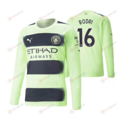 Rodri 16 Manchester City 2022-23 Third Long Sleeve Jersey - Neon Green