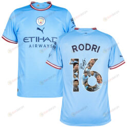Rodri 16 Manchester City Photos And Sign 2022-23 Home Jersey- Blue
