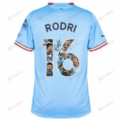 Rodri 16 Manchester City Photos And Sign 2022-23 Home Jersey- Blue