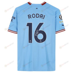 Rodri 16 Signed Manchester City 2022/23 Home Men Jersey - Blue