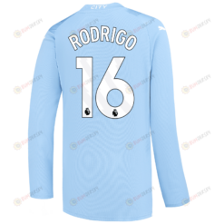 Rodrigo 16 Manchester City 2023/24 Long Sleeve Home Jersey - Sky Blue