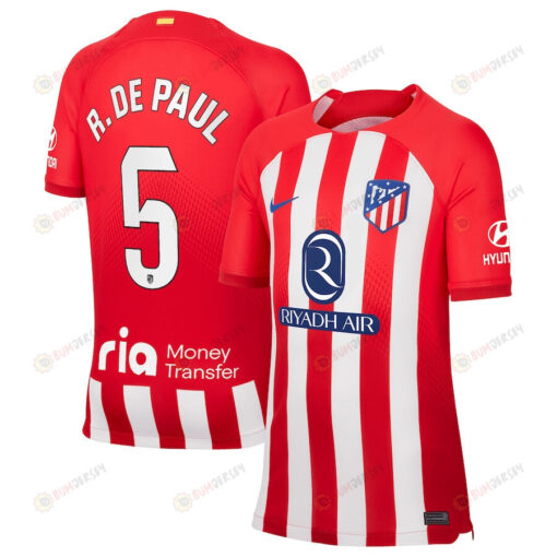 Rodrigo De Paul 5 Atletico de Madrid 2023/24 Home Stadium YOUTH Jersey - Red