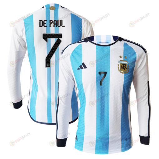 Rodrigo De Paul 7 Argentina 2022-23 Home Men Long Sleeve Jersey National Team World Cup Qatar