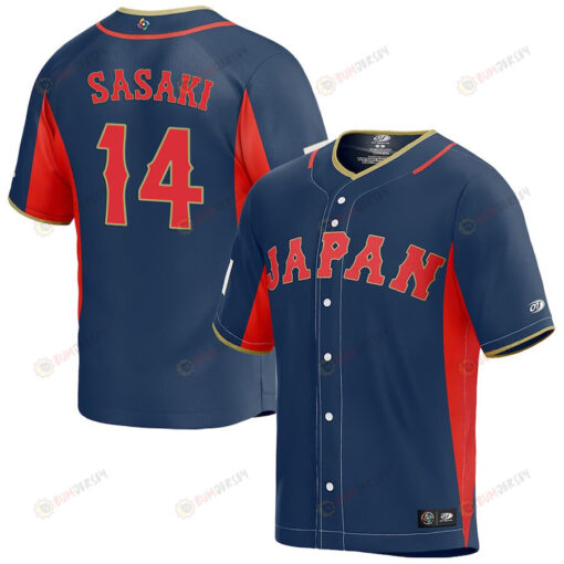 Roki Sasaki 14 Japan Baseball 2023 World Baseball Classic Jersey - Navy