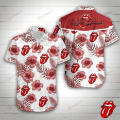 Rolling Stone Floral & Leaf Pattern Curved Hawaiian Shirt In White & Red