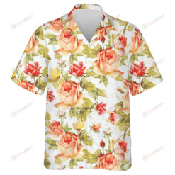 Romantic Flower Pattern Red Orange Roses Branch Design Hawaiian Shirt