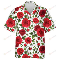 Romantic Flower Themed Beautiful Red Roses Branch Art Pattern Hawaiian Shirt