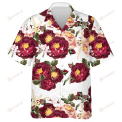 Romantic Red Rose Branch And Small White Flower Pattern Hawaiian Shirt