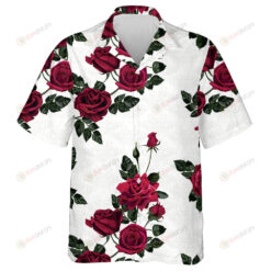 Romantic Wine Red Roses Branch On White Cream Design Hawaiian Shirt