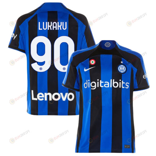 Romelu Lukaku 90 Inter Milan 2022/23 Home Men Jersey - Black/Blue Stripes