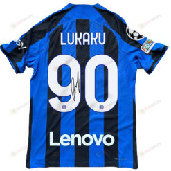 Romelu Lukaku 90 Signed Inter Milan 2022/23 Home Men Jersey - Black/Blue Stripes