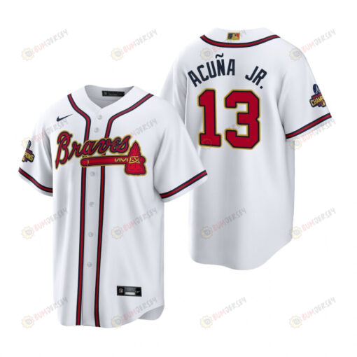 Ronald Acuna Jr. 13 Atlanta Braves White 2022-23 Gold Program Jersey