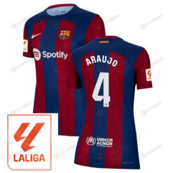 Ronald Araujo 4 Barcelona 2023/24 With LaLiga Badge Home Women Jersey