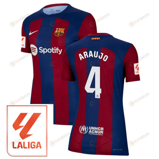 Ronald Araujo 4 Barcelona 2023/24 With LaLiga Badge Home Women Jersey