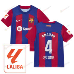 Ronald Araujo 4 Barcelona 2023/24 With LaLiga Badge Home Youth Jersey