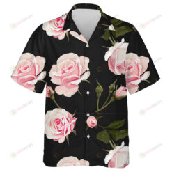 Rose Bouquet Soft Pale Pink Flower On Black Design Hawaiian Shirt