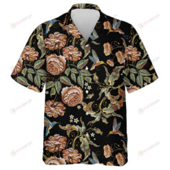 Roses Branch Embroidery Classical Design With Hummingbird Hawaiian Shirt