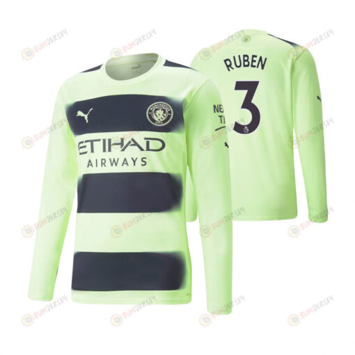 Ruben Dias 3 Manchester City 2022-23 Third Long Sleeve Jersey - Neon Green