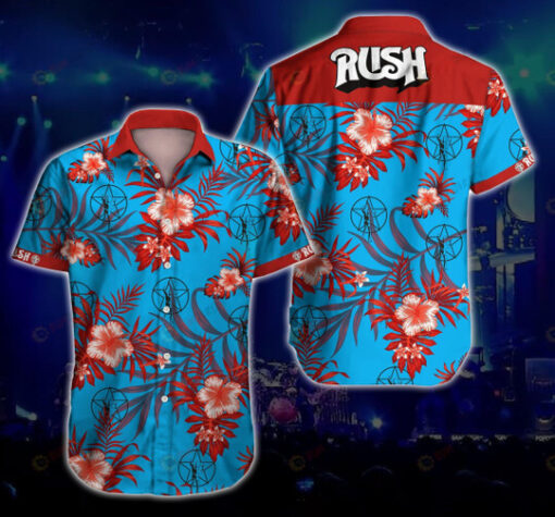 Rush Rock Band Floral And Leaves Pattern Curved Hawaiian Shirt