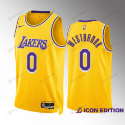 Russell Westbrook 0 2022-23 Los Angeles Lakers Gold Icon Edition Jersey Swingman