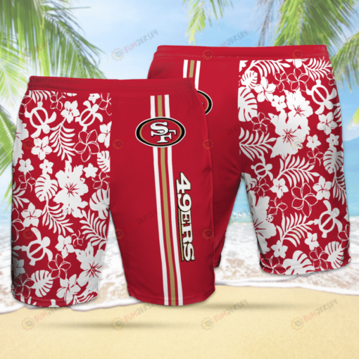 SF 49ers On Red Theme Hawaiian Shorts Summer Shorts Men Shorts - Print Shorts