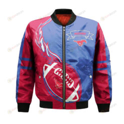 SMU Mustangs Bomber Jacket 3D Printed Flame Ball Pattern