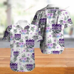 Sacramento Kings Curved Hawaiian Shirt In Light Purple White