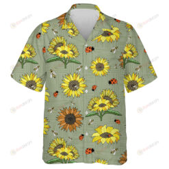 Sage Green With Sunflowers Bees And Lady Beetles Hawaiian Shirt