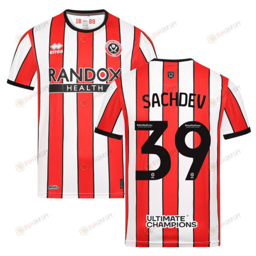 Sai Sachdev 39 Sheffield United 2022-23 Home Jersey - Red/White Stripes