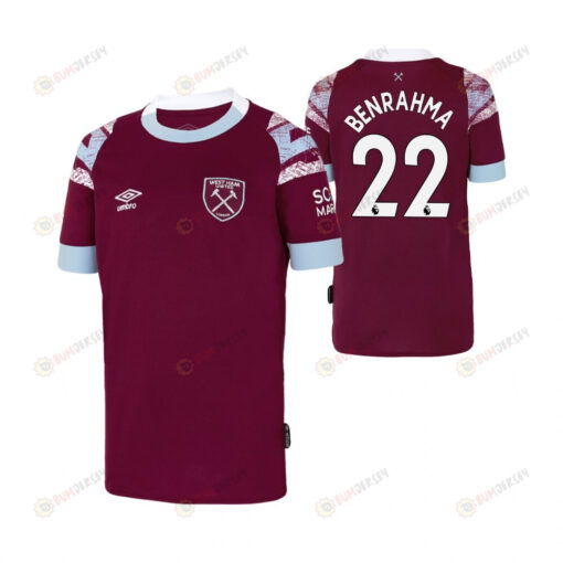 Said Benrahma 22 Ham United 2022-23 Home Youth Jersey - Claret Blue